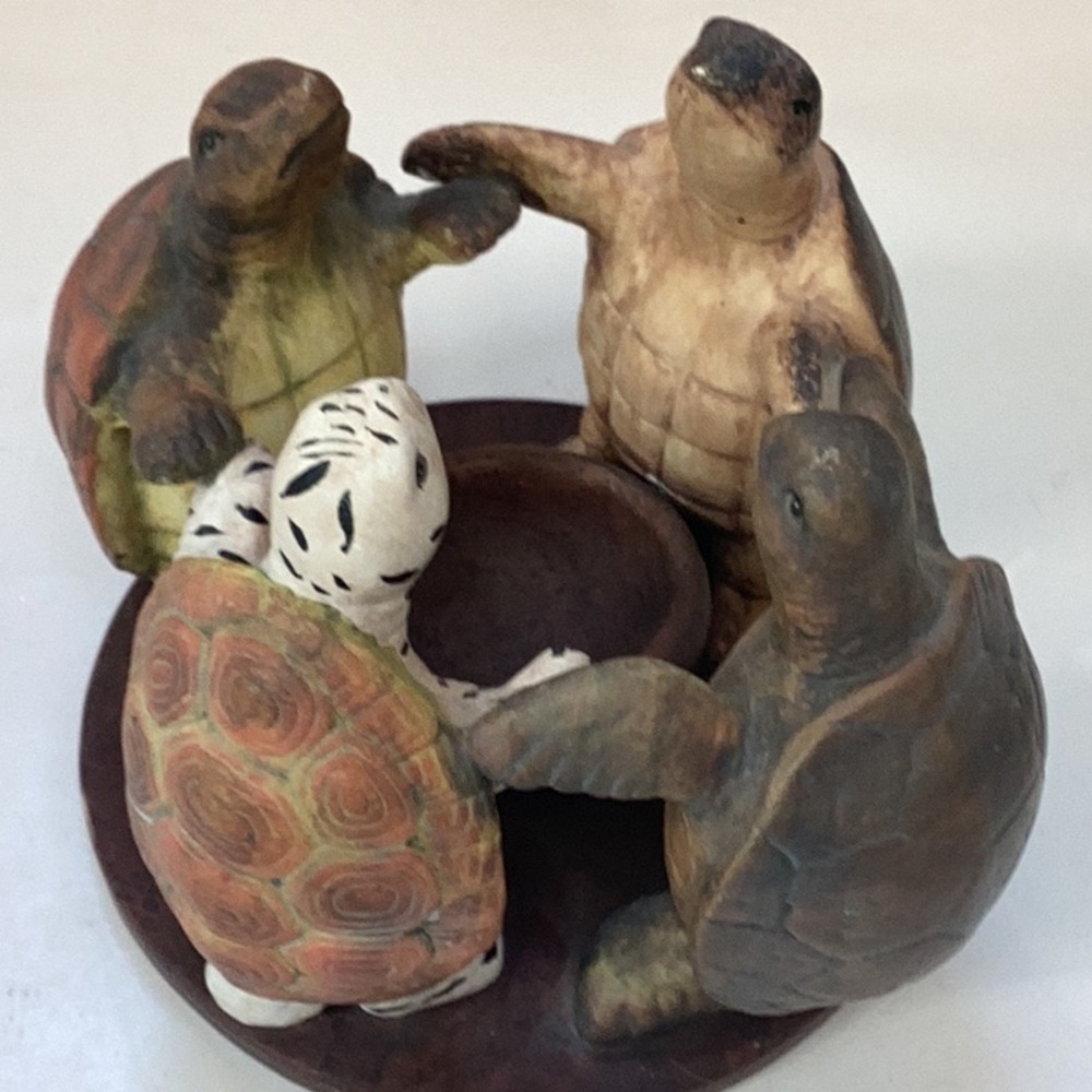 2002 Penco Circle Of Friends Turtle Quartet Holding Hands Rustic Candle Holder - Picture 3 of 10